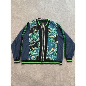 Koos of Course Women's Silk-Print Bomber Jacket Size L Knit Trim Artsy Mixed Med